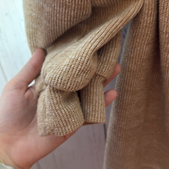 7 For All Mankind Cream Beige Tan Open Tie Waist Ribbed Cardigan Size Small - Picture 4 of 5